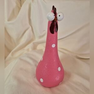 Pink Polka Dot Chicken Figurine
